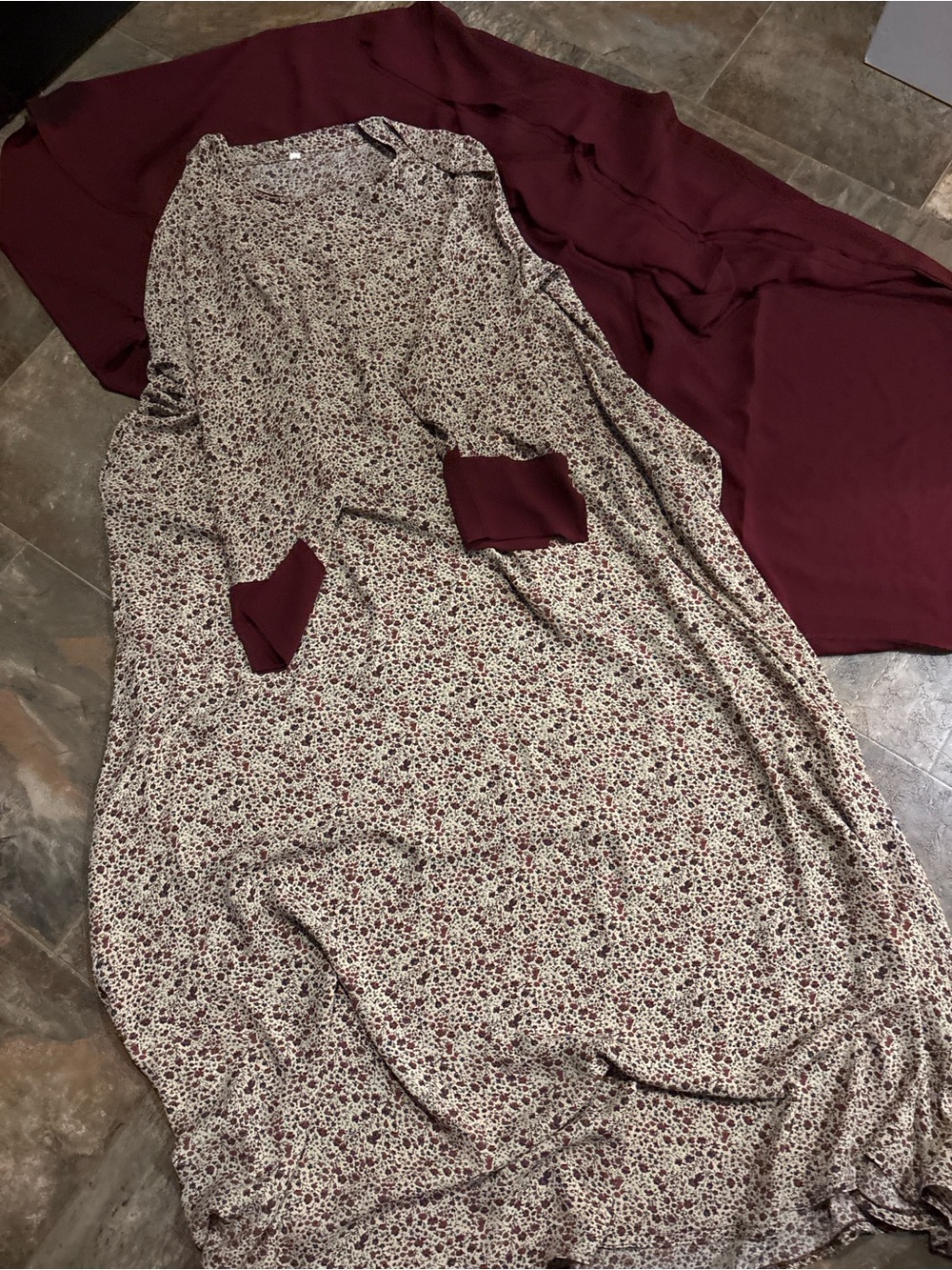 Women's Floral Maxi Dress with Burgundy Accents  Hajjab with dress